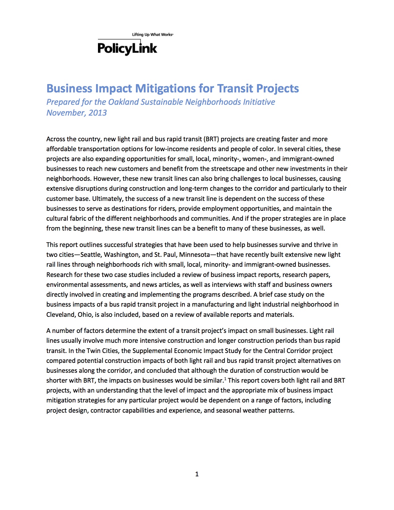 Business Impact Mitigations for Transit Projects