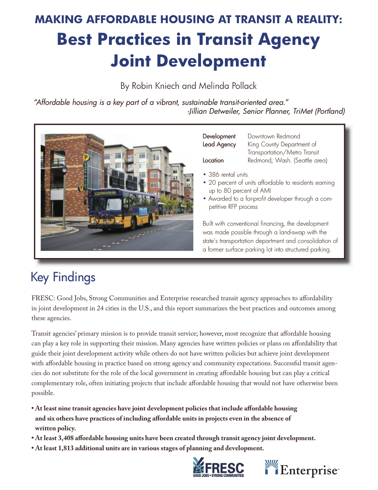 Making Affordable Housing at Transit a Reality: Best Practices in Transit Agency Joint Development
