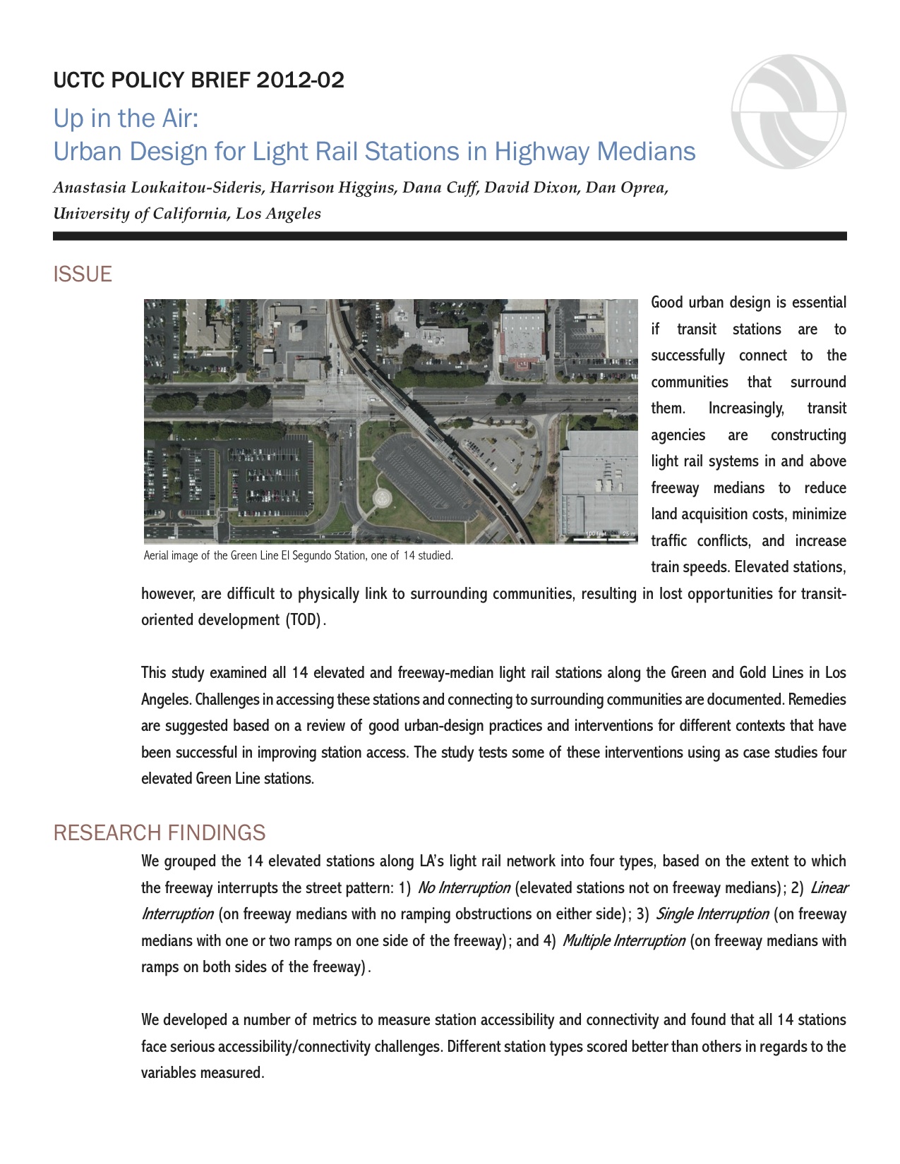 Up in the Air: Urban Design for Light Rail Stations in Highway Medians