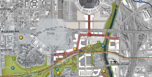 Parks and open space highlighted in the Sun Valley Neighborhood Plan. Mile High Stadium can be seen at the top and Decatur-Federal Station along Rude Park (Photo: City and County of Denver)